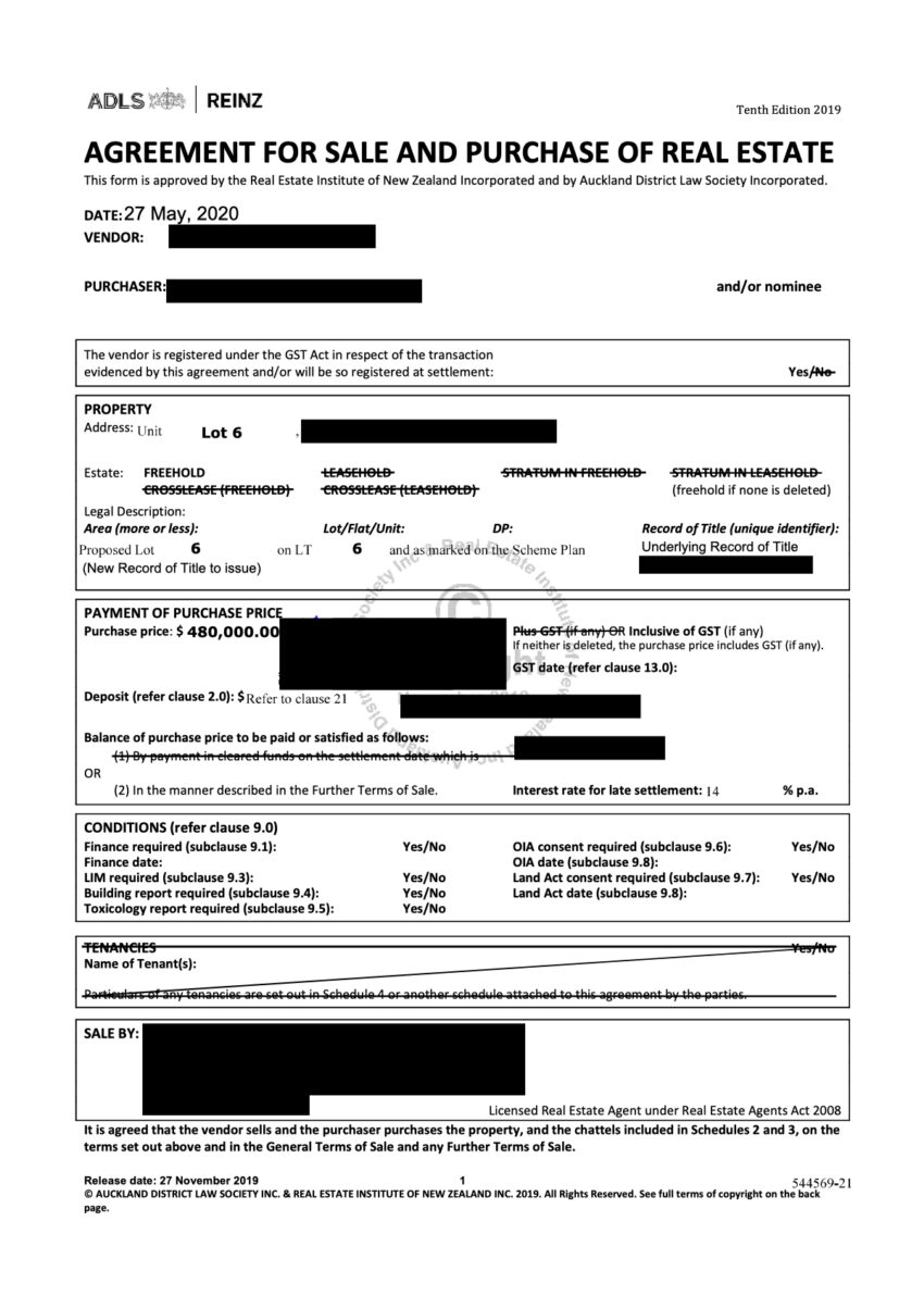 Example Sale and Purchase Agreement For Property Investment in NZ